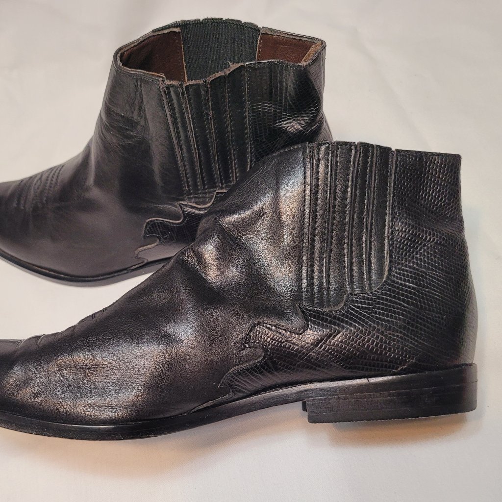 Vtg Guess By Georges Marciano Italy Black Leather Motorcycle Men Ankle Boots 8.5